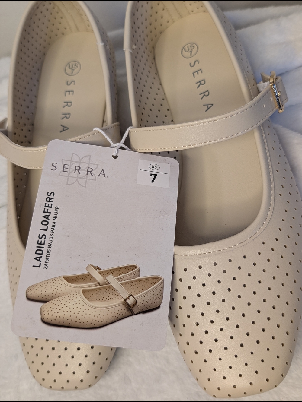 Serra Beige Perforated Mary Jane Flats - Picture 4 of 6